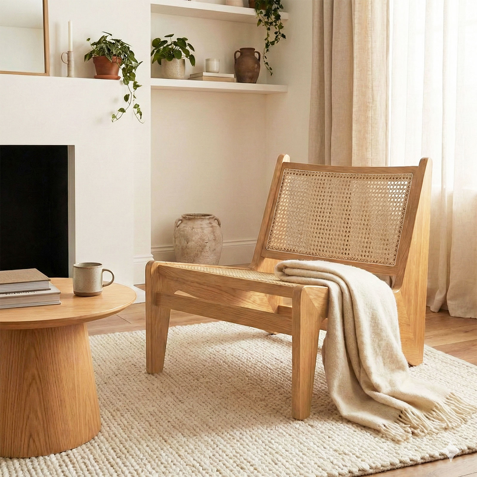 Livora One MOKU S802 北米産FAS級ホワイトアッシュ　人口ラタン　無垢材　ラウンジチェア　リラックス　リビング　ゆったり　大き目　くつろぐ　ナチュラル　ウォールナットブラウン　低め　アジアン　北欧風　リゾート　人気　和モダン　北欧風　和室　洋室に合う