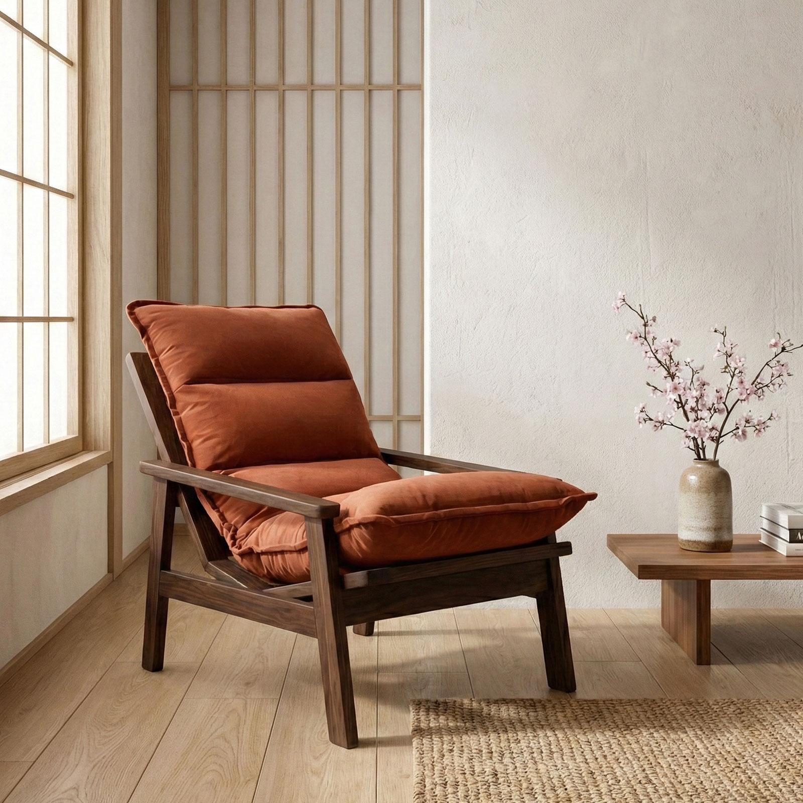 Livora One MOKU S807 北米産FAS級ホワイトアッシュ　1Pソファー　無垢材　ラウンジチェア　リラックス　リビング　ゆったり　大き目　くつろぐ　ナチュラル　ウォールナットブラウン　低め　アジアン　おすすめ　人気　和モダン　北欧風　和室　洋室に合う